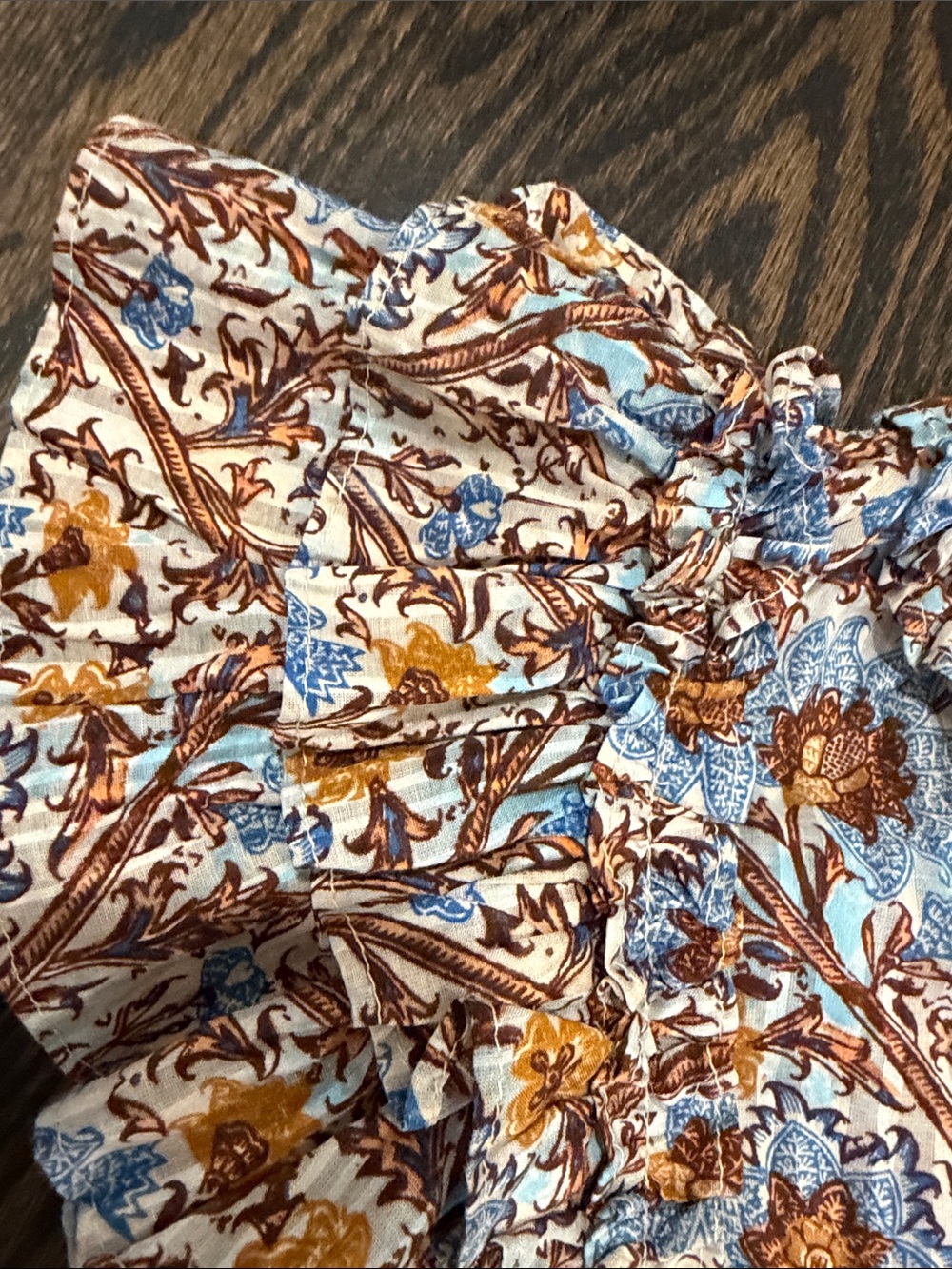 Ulla Johnson Blue and Brown Floral Ruffle Dress - Picture 3 of 6
